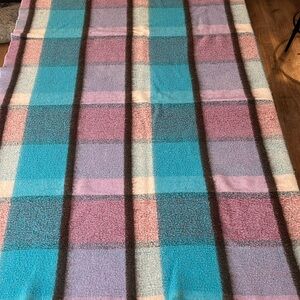 Vintage Pastel Plaid Wool Blend Blanket Afghan Throw picnic camping cozy warm